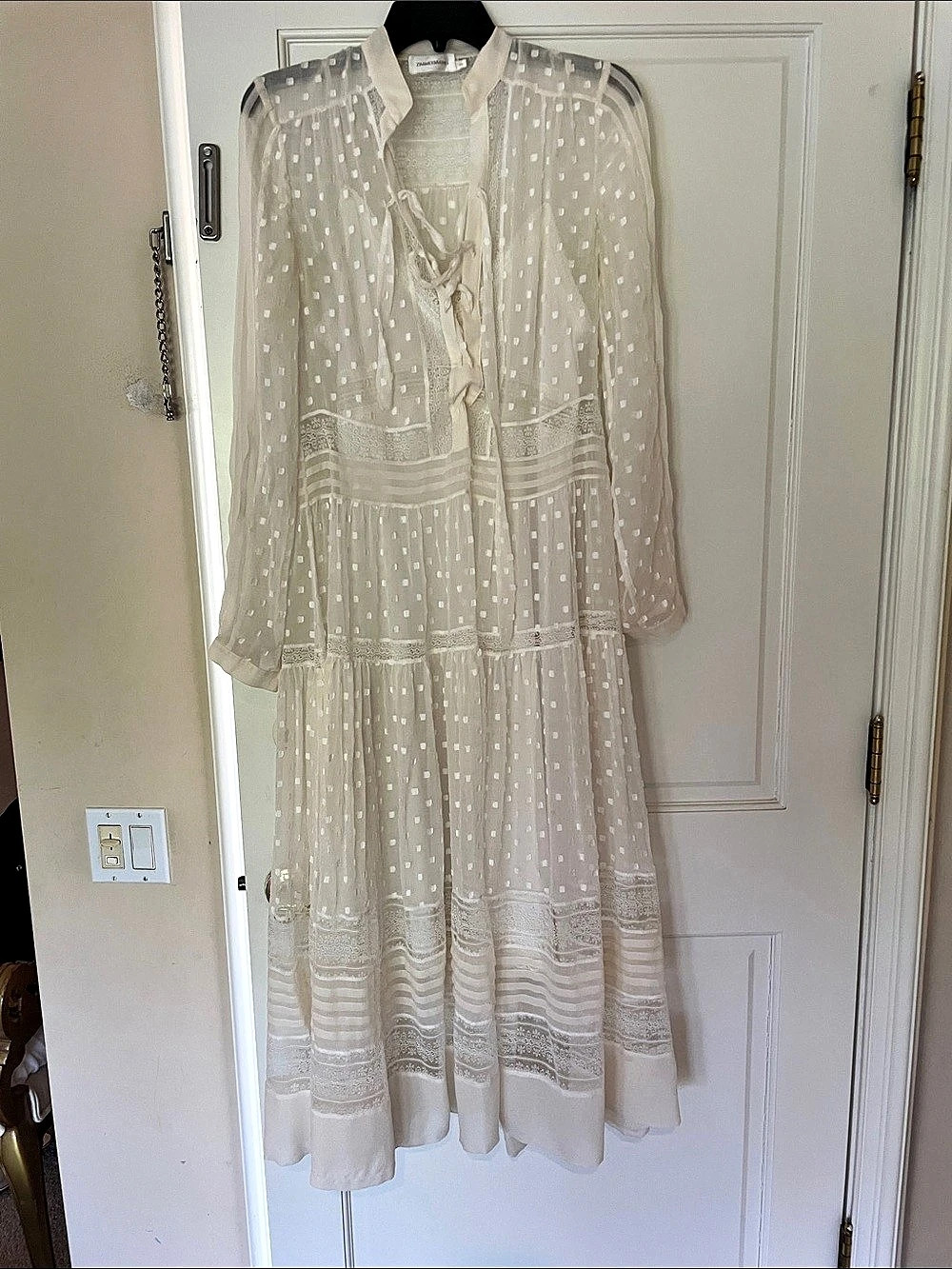 Zimmermann Polka Dot Lace Maxi Dress in Cream Size 2 Like New